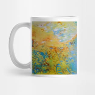 Abstract Jellyfish Painting Fluid Art Design In Vibrant Colors Blues, Oranges, Yellows and White Mug